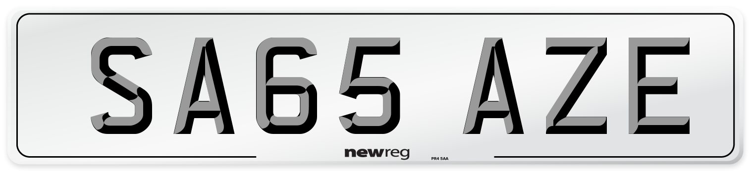 SA65 AZE Number Plate from New Reg